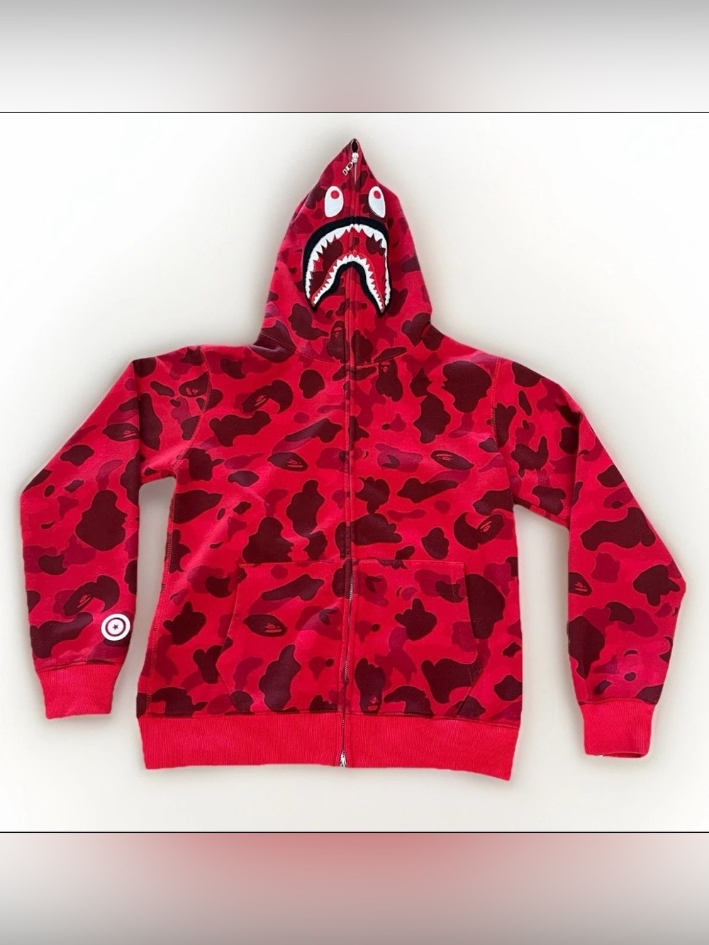 BAPE Color Red Camo Shark Zip up Hoodie